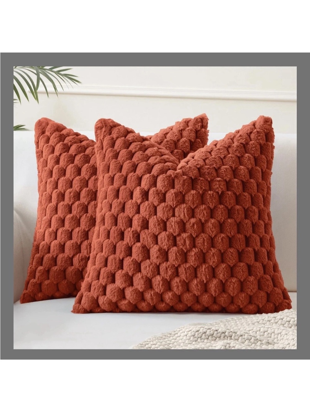 New Set of 2- 16”x16” Rust Textured Square Throw Pillow Covers #1075